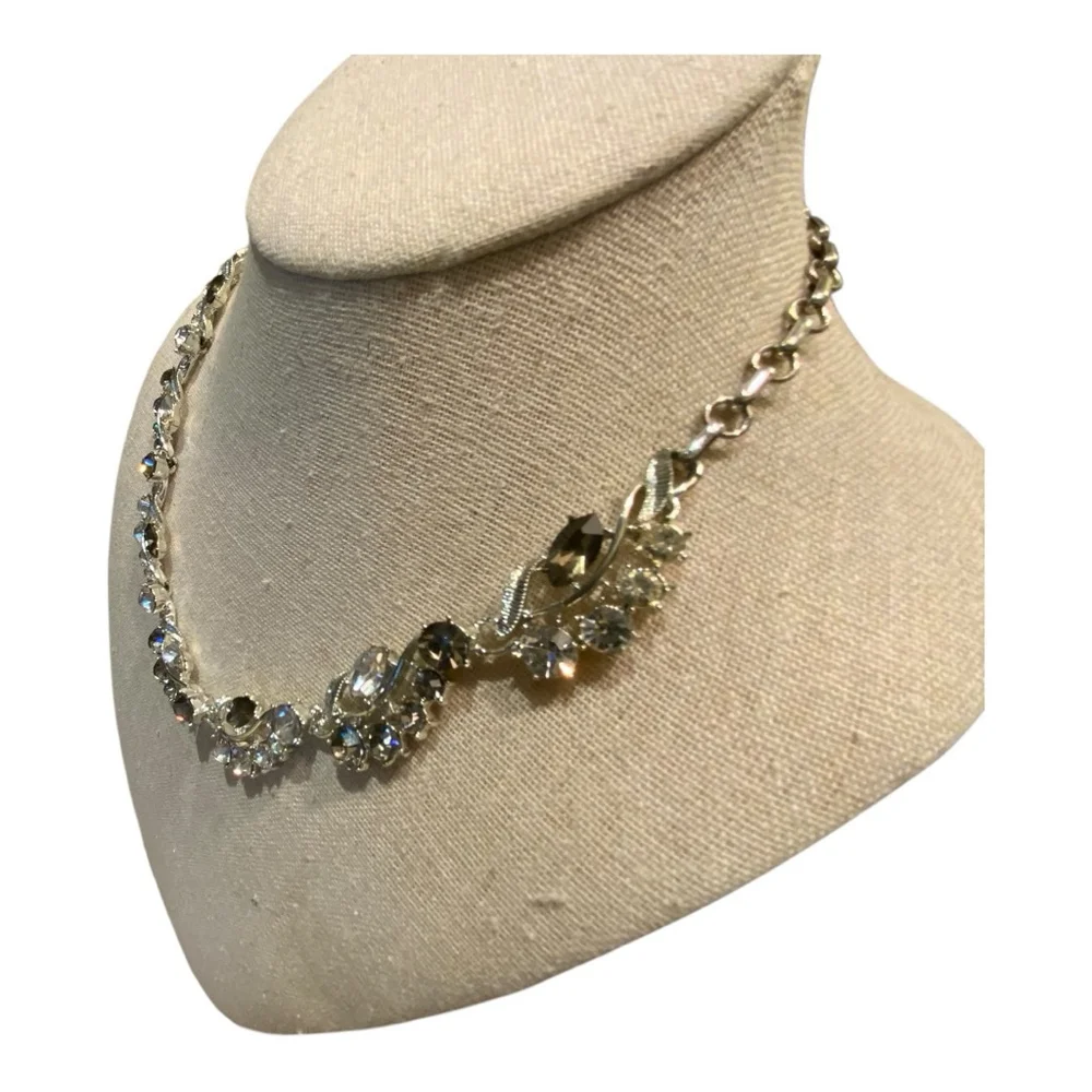 Coro Silver Necklace Clear Gray Stones Vintage - Picture 6 of 10